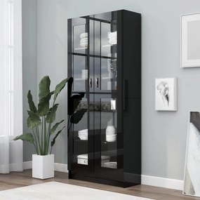 vidaXL Armário vitrine 82,5x30,5x185cm contraplacado preto brilhante