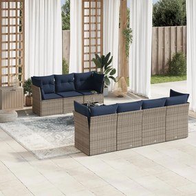 vidaXL 8 pcs conjunto sofás p/ jardim c/ almofadões vime PE cinzento