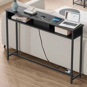 Mesa consola com 2 tomadas e 2 portas USB 25 x 120 x 81,1 cm Preto antracite e cinzento
