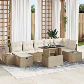 vidaXL Conjunto de Sofá de Jardim com 8 Peças e Almofadas Bege de Ratan Poliéster