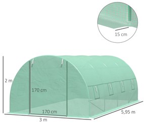 Outsunny Estufa Tipo Túnel 600x300x200cm com Porta Enrolável 8 Janelas