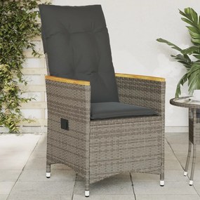 vidaXL Cadeira de jardim reclinável com almofadões vime PE cinzento