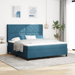 Cama Box com Colchão e LED Azul Escuro 180x200 cm em Veludo