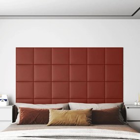 343804 vidaXL Painel parede 12 pcs 30x30cm couro art. 1,08 m² vermelho tinto