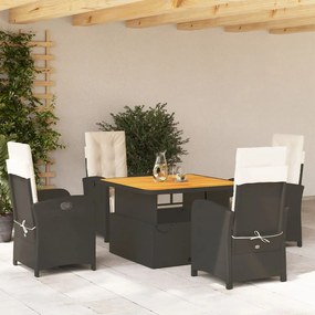 vidaXL 5 pcs conjunto de jantar p/ jardim c/ almofadões vime PE preto