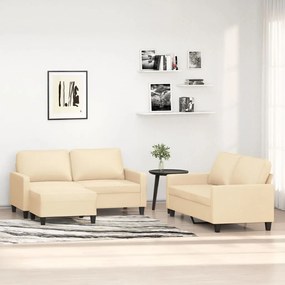 vidaXL 3 pcs conjunto de sofás com almofadões tecido cor creme