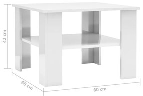 Mesa de centro 60x60x42 cm contraplacado branco brilhante