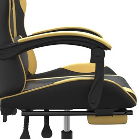 Cadeira gaming c/ apoio pés couro artificial preto e dourado