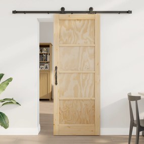 Porta de Correr vidaXL com Conjunto de Hardware 78x202 cm Madeira Sólida Pinheiro