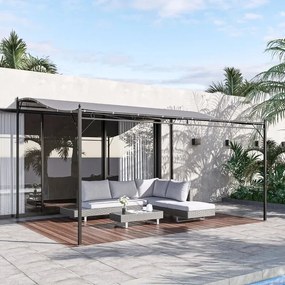 Pérgola de Jardim 4x3m Pérgola Montada na Parede com 16 Orifícios de Drenagem Metal e Poliéster 180 g/m² Resistente Cinza