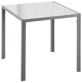 HOMCOM Mesa de Sala de Jantar de Cristal Mesa de Cozinha Quadrada para 4 Pessoas com Pés de Metal 75x75x75cm Cinza