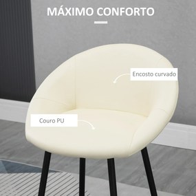 HOMCOM Conjunto de 2 Bancos Altos de Cozinha Estofados em PU Bancos de Bar com Base Antiderrapante e Apoio para os Pés Estilo Moderno Carga Máxima 120kg 54x48,5x96cm Creme