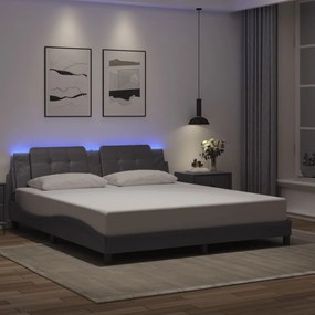 Estrutura de cama c/ luzes LED 180x200cm couro artificial cinza