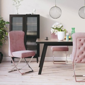 vidaXL Cadeira de jantar 53x52x98 cm veludo e aço inoxidável rosa