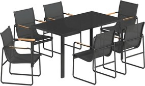 Outsunny Conjunto de Móveis de Jardim 150 x 80cm Mesa de Vidro com 6 Cadeiras Respiráveis Apoios de Braço Decorativos Preto | Aosom Portugal