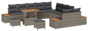Conjunto de Sofá de Jardim vidaXL com 13 Peças e Almofadas Cinzento de