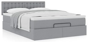 Cama otomana com colchão 140x190 cm tecido cinzento claro