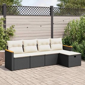 5 pcs conjunto sofás de jardim com almofadões vime PE preto