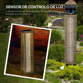 Candeeiro de Jardim de Vime Sintético Candeeiro Solar de Exterior com Luzes LED Ligar/Desligar Automático para Varanda Pátio 15,5x15,5x69cm Marrom Are