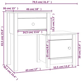 Mesa de cabeceira 79,5x38x65,5 cm madeira pinho maciça cinzento