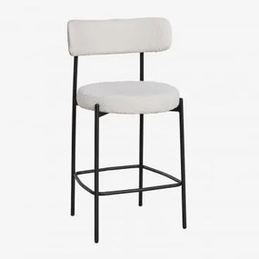 Banqueta Anisa 65 Cm Alta Com Encosto Estofado Negro & Bouclé Branco - Sklum