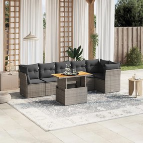 vidaXL 7 pcs conjunto sofás p/ jardim c/ almofadões vime PE cinzento