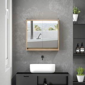 Armário de Casa de Banho com Espelho Móvel Suspenso de Casa de Banho com Prateleira Interior Ajustável 48x14,5x45 cm Madeira