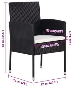 Cadeiras de jardim c/ almofadões branco nata 4pcs vime PE preto