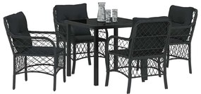 Conjunto de Jantar de Jardim com 5 Peças e Almofadas de Rattan e Polié