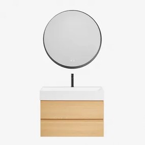 Conjunto De Móvel De Casa De Banho Suspenso Em Madeira E Folha De Freixo Com Lavatório Integrado Ona Madeira Natural & Redondo - Sklum