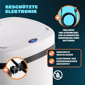Caixote do lixo com sensor em aço inoxidável 50L branco