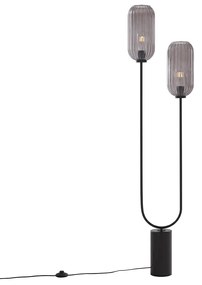 Candeeiro de pé Art Deco preto com vidro fumê 2-luzes - Rid Art Deco