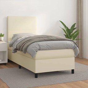 vidaXL Cama com molas/colchão 90x200 cm couro artificial cor creme