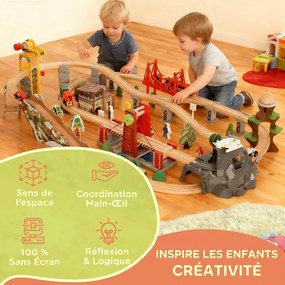 Conjunto de 100 Peças de Comboio de Madeira para Crianças, 118 x 60 x 27,5 cm, Compatível com Grandes Marcas, Multicolor