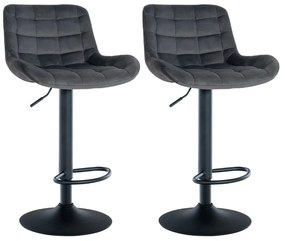 Conjunto de 2 bancos de bar Tover em veludo com estrutura preta 48 x 81-105 x 54 cm Cinzento escuro