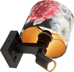 Candeeiro de parede preto com candeeiro de leitura e abajur 18 cm floral - Brescia