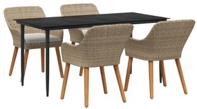 vidaXL Conjunto de Jantar para Jardim com almofada 5 pcs Bege vime PE