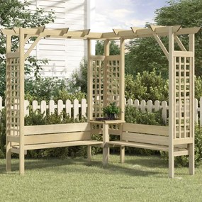 vidaXL Pérgola de canto com banco pinho impregnado