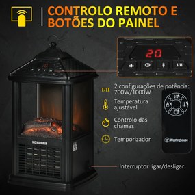 Lareira Elétrica 700W/1000W Lareira Elétrica com Chama Realista Ecrã LED Controlo Remoto e Proteção Contra Superaquecimento até 15 m² 16x16x31c
