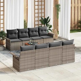 Conjunto de Sofá de Jardim com 9 peças e almofadas cinzas, em Rattan S
