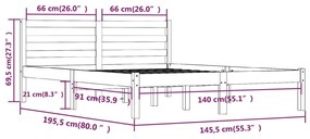 Estrutura de cama 140x190 cm pinho maciço