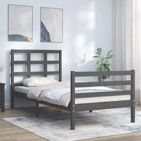 vidaXL Estrutura de cama com cabeceira 90x200 cm madeira maciça cinza