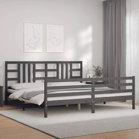 Estrutura de cama com cabeceira 200x200 cm madeira maciça cinza