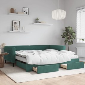 Sofá-cama c/ gavetão e gavetas 100x200 cm veludo verde-escuro