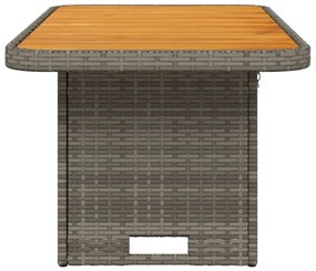 Mesa de jardim 90x55x71 cm vime PE e madeira de acácia cinzento