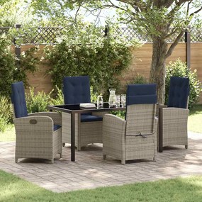 vidaXL Conjunto de Jantar de Jardim com 5 Peças e Almofadas - Rattan Sintético Cinza.