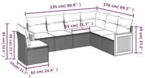 6 pcs conjunto sofás de jardim com almofadões vime cinzento