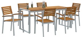 Conjunto de Jantar de Jardim 7 Peças Madeira Sólida de Acácia e Metal