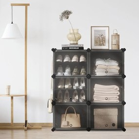 Sapateira, armário para sapatos com 6 compartimentos 32 x 83 x 156 cm preto