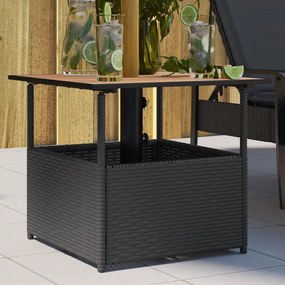 vidaXL Mesa jardim c/ orifício guarda-sol 55x55x46,5cm vime PE preto